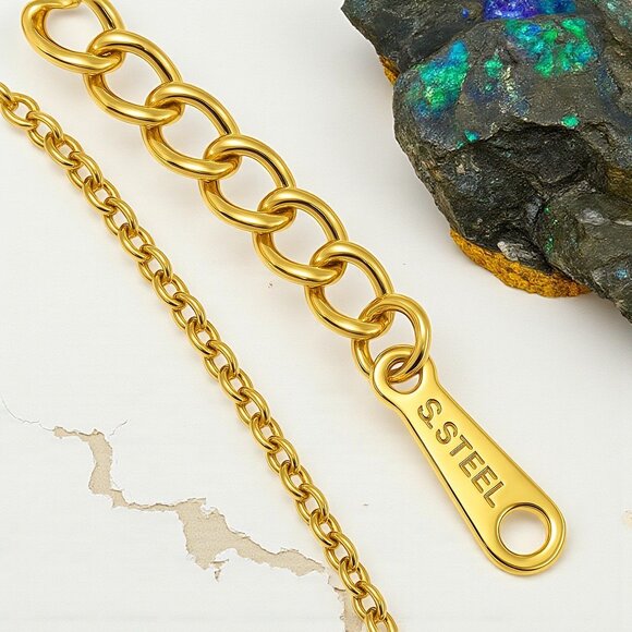 πBoho Chic Two Tone 18K Gold Plated Stainless Steel Necklace Floral Charm - Picture 7 of 13